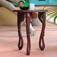 Wood accent table, 'Elephants' - African Wood Accent Table