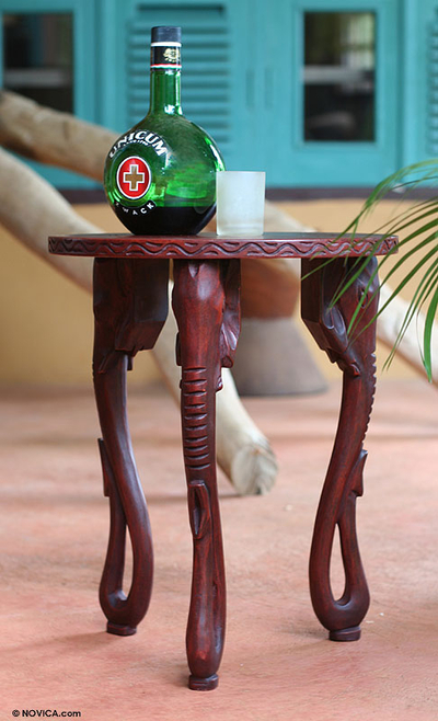 Wood accent table, 'Elephants' - African Wood Accent Table
