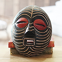 Congolese wood African mask, 'Congo Tribal Chief' - Hand Made Congolese Wood Mask