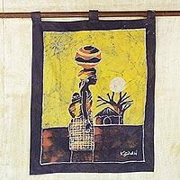 Batik wall hanging, 'Woman from the Lakeside' - Handcrafted Batik Cotton Wall Hanging