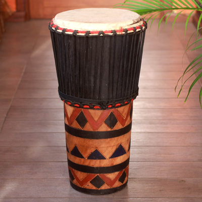 Wood ashiko drum, 'In The Wilderness' - Hand Crafted Wood Ashiko Drum