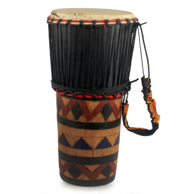 Wood ashiko drum, 'In The Wilderness' - Hand Crafted Wood Ashiko Drum