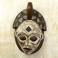 Gabonese Africa wood mask, 'Spirit Guide'