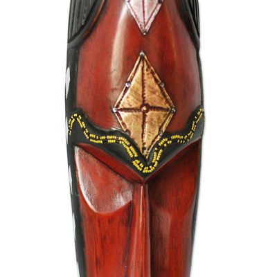 Ghanaian wood mask, 'Northern Ghanaian Warrior' - Hand Carved African Wood Mask