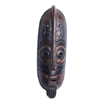 Ghanaian wood mask, 'Celebrations' - African wood mask