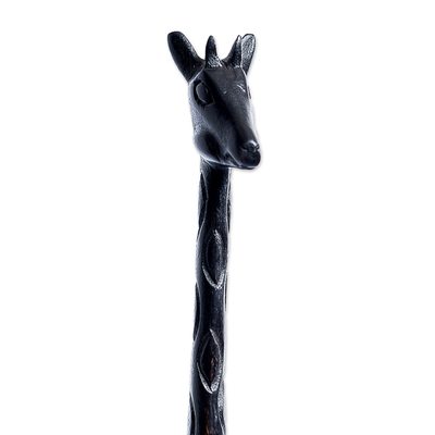 Ebony statuette, 'African Giraffe' - Hand Carved Ebony Wood Sculpture