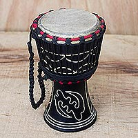 Wood djembe drum, 'Fear None but God' (black) - Handmade Wood Drum
