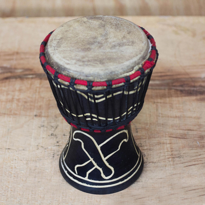 Wood mini-djembe drum, 'Gallant Authority' - Wood Mini Djembe Drum