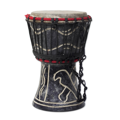 Wood mini-djembe drum, 'Gallant Authority' - Wood Mini Djembe Drum