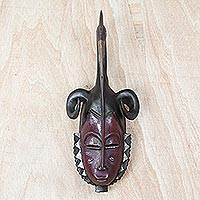 Ivoirian wood mask, 'Compassion and Bravery' - Ivory Coast Wood Mask