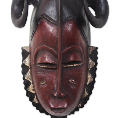 Ivoirian wood mask, 'Compassion and Bravery' - Ivory Coast Wood Mask