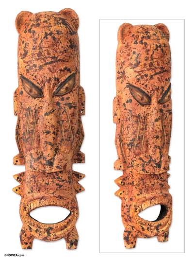 Afrikanische Maske aus kongolesischem Holz - Handgefertigte Wandmaske aus Seseholz