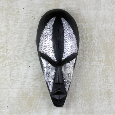 Ghanaian wood mask, 'Oneness' - Unique African Wood Wall Mask