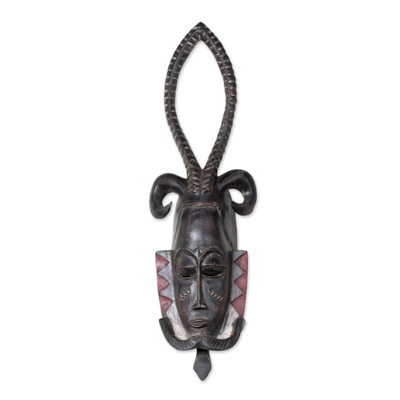 Handcrafted Ivoirian Sese Wood Mask - Bravery of the Goat | NOVICA