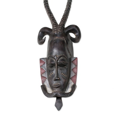 Ivoirian wood mask, 'Bravery of the Goat' - Handcrafted Ivoirian Sese Wood Mask