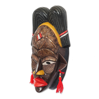 Ghanaian wood mask, 'Necessary Wisdom' - African wood mask