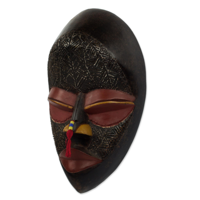 Akan wood mask, 'End to Calamity' - Hand Carved Wood Wall Mask