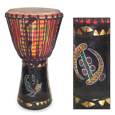 Wood djembe drum, 'Colors of Africa' - Hand Carved Djembe Drum