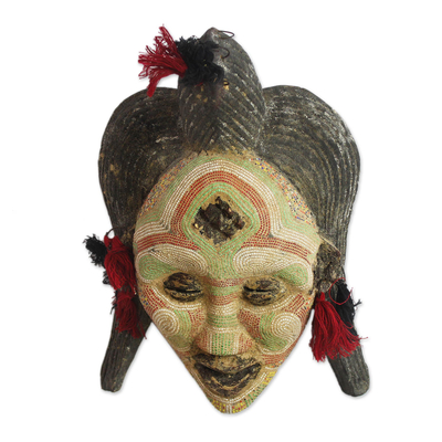 Hand Beaded Congo Zaire Wood Mask