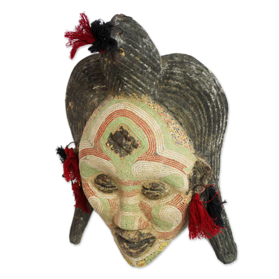 Kongolesische Afrika-Maske aus Holz - Handbestickte Kongo-Zaire-Holzmaske