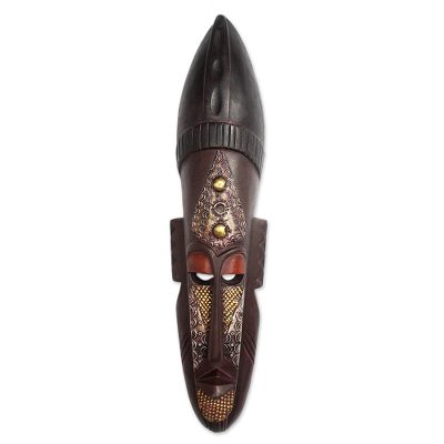 Ghanaian wood mask, 'Manly Chieftain' - African Wood Mask