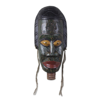 Akan wood mask, 'Lady Protector' - Artisan Crafted Wood Mask