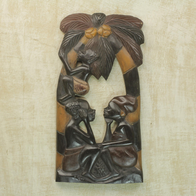 Wood wall adornment, 'Thinking Together' - Wood wall adornment