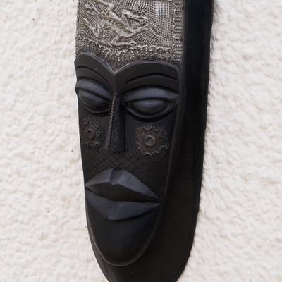 Ashanti wood mask, 'Festive Wisdom' - Hand Carved Wood Mask