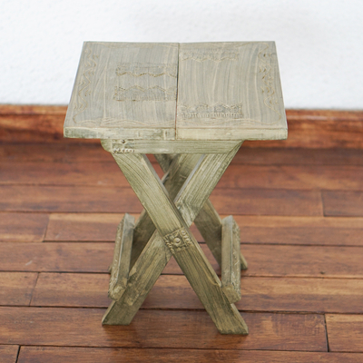 Wood folding table, 'Picnic Time' - Handcrafted Rustic Wood Folding Table