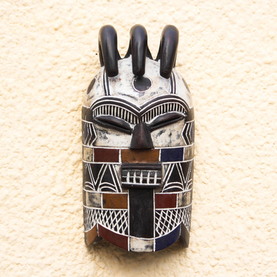 Congolese wood Africa mask, 'Secret Initiation' - Congolese Wood Wall Mask