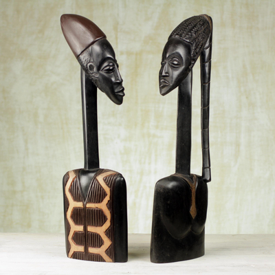 Wood sculptures, 'Bride and Groom' - African Wood Wedding Sculpture