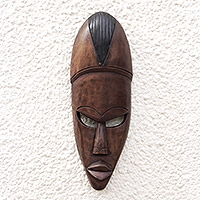 Máscara de madera Akan, 'Hombre antiguo' - Máscara de madera hecha a mano