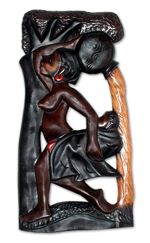 Wood wall adornment, 'Dignity of Women' - Hand Carved Wood Relief Panel