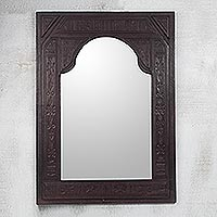 Leather mirror, 'Palace' - Leather mirror