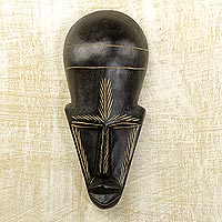Ghanaian wood mask, 'Frighten Death Away' - African wood mask