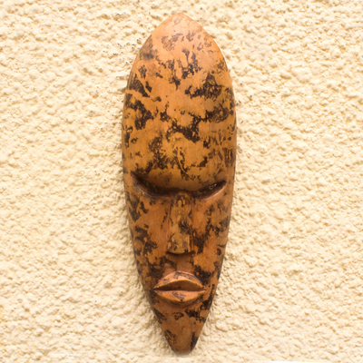 Akan wood mask, 'Sprinkle' - Handcrafted Wood Wall Mask