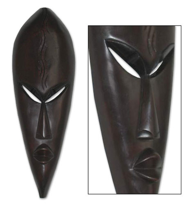 Akan wood mask, 'Venerated Elder' - Hand Carved Mask from Africa