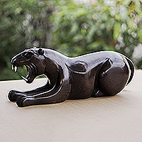 Ebony statuette, 'Fierce Tiger' - Ebony statuette