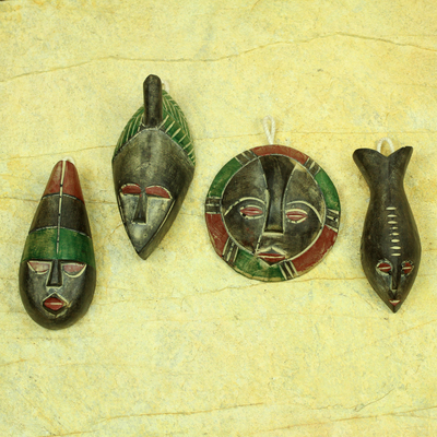 Wood ornaments, 'Shepherds' (set of 4) - Wood ornaments (Set of 4)