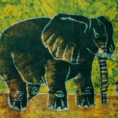 Batik wall hanging, 'Proud African Elephant' - Handcrafted Batik Cotton Wall Hanging
