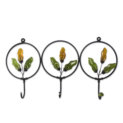 Iron and recycled glass coat rack, 'Copper Revival' - Artisan Crafted Iron and Recycled Glass Coat Rack