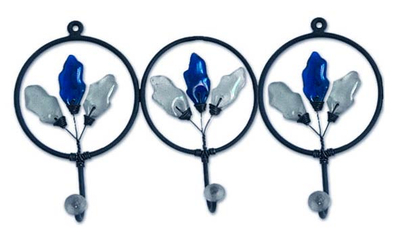 Iron and recycled glass coat rack, 'Blue Revival' - Iron and Recycled Glass Coat Rack