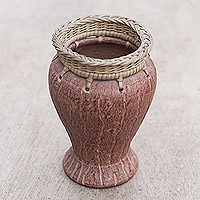 Ceramic and rattan vase, 'Celebration' - Ceramic and rattan vase