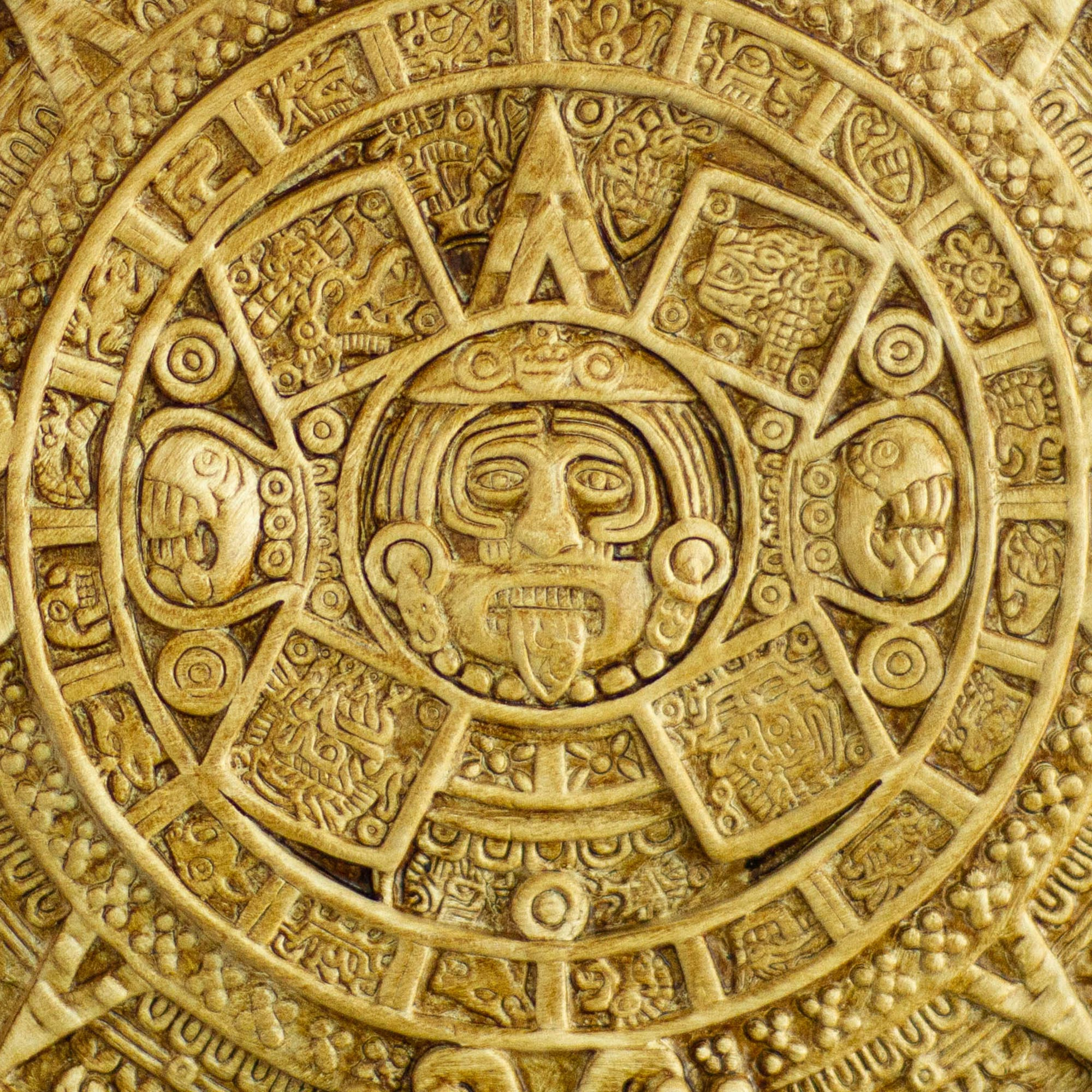 Ceramic plaque (Large) - Aztec Sun Stone in Tan | NOVICA