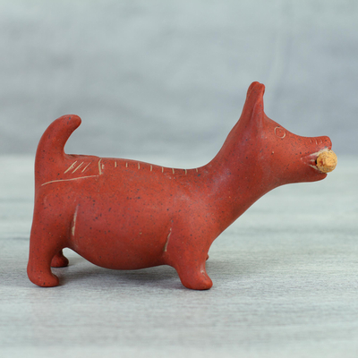 Keramikfigur - Handgefertigte mexikanische archäologische rote Hundeskulptur aus Keramik