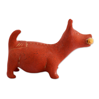 estatuilla de cerámica - Escultura de perro rojo de cerámica arqueológica mexicana hecha a mano