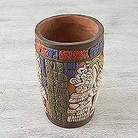 Ceramic vase, 'Maya King of Tikal' - Hand Crafted Archaeology Museum Replica Ceramic Vase
