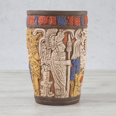 Ceramic vase, 'Maya King of Tikal' - Hand Crafted Archaeology Museum Replica Ceramic Vase