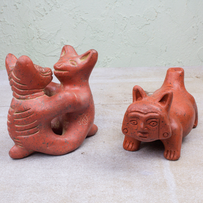 Ceramic figurines, 'Dancing Dogs' (pair) - Ceramic figurines