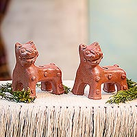 Ceramic vessels, Maya Jaguars (pair)